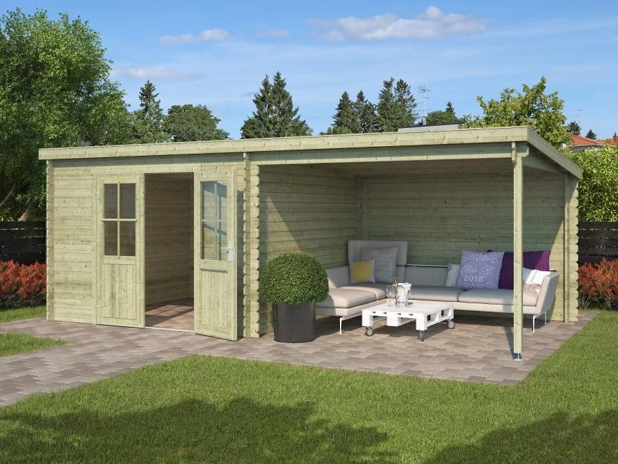 Outdoor Life Blokhut Orlando Groen Geïmpregneerd 581 x 292 cm - Afbeelding 1